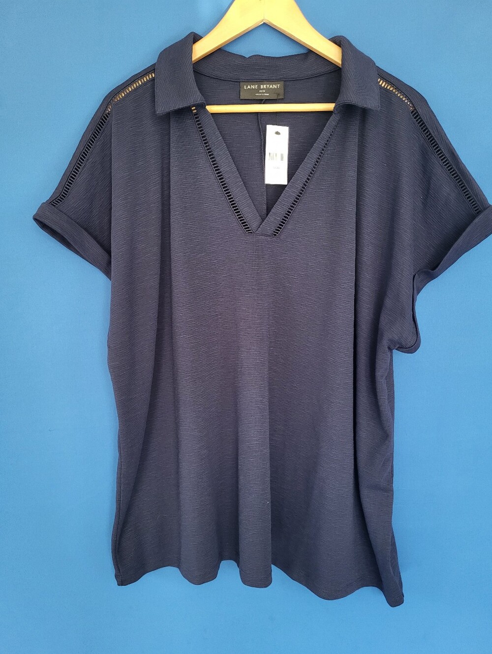 Lane Bryant 18/20 Dolman Sleeve Collared V-Neck Top Navy Blue NWT